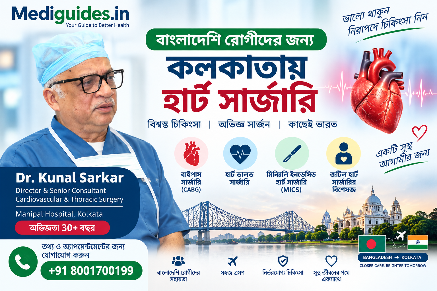 বাংলাদেশি রোগীদের জন্য কলকাতায় Dr Kunal Sarkar-এর হার্ট সার্জারি ও cardiac treatment – Mediguide India